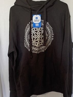 Cotley Black Men's Hoodie with Celtic Scotland Emblem L